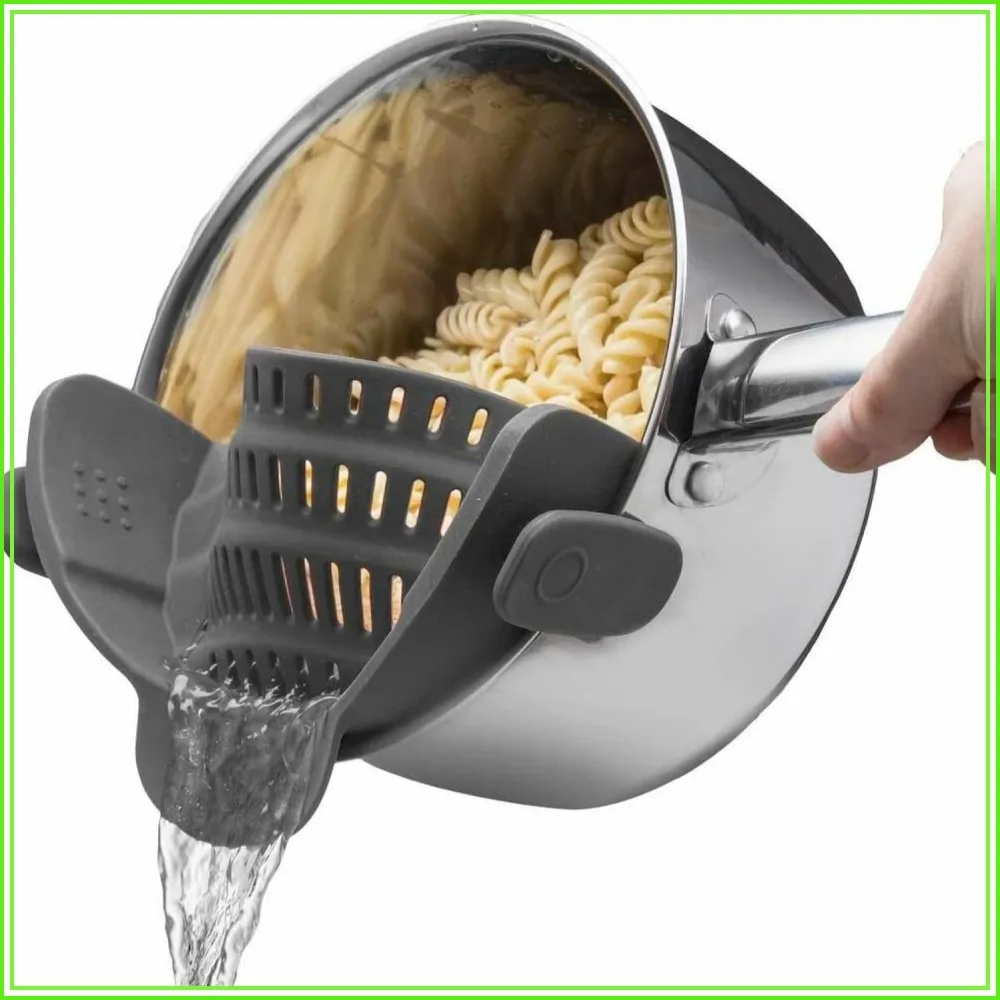 Clip-On Silicone Pasta Strainer for Pots & Pans - Heat Resistant Colander - Space-Saving Kitchen Gadget