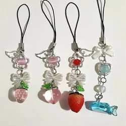 1pcs Cute peach and whale keychain strawberry flirty accessories