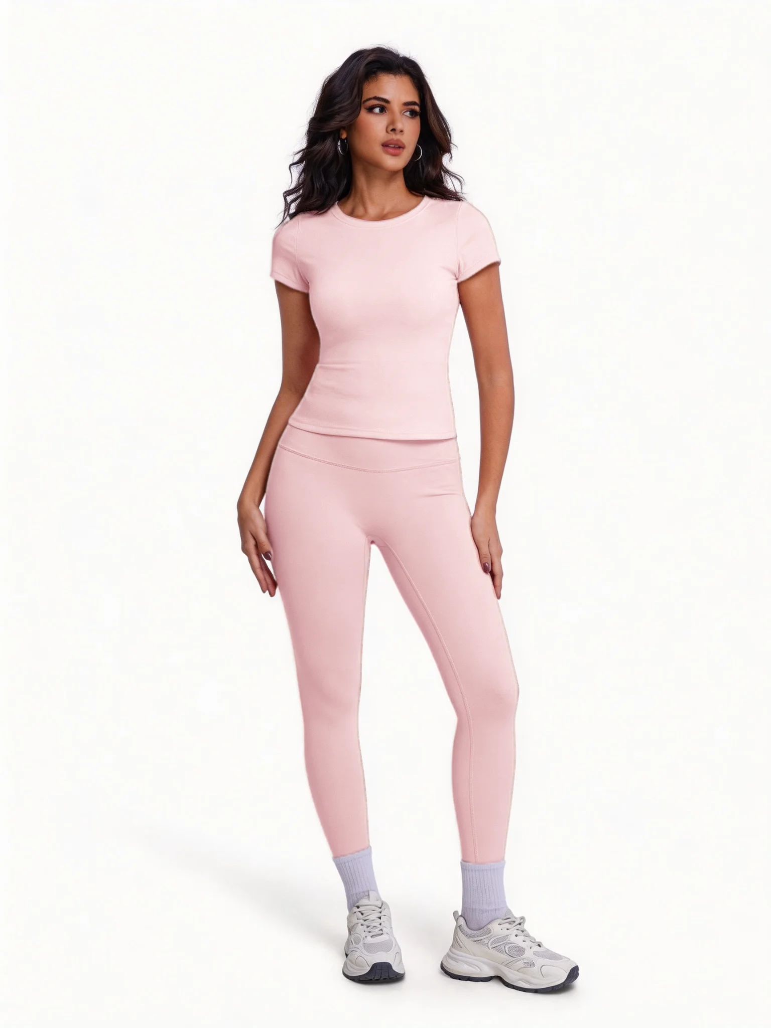 Women's 2 Piece Workout Set, Ultra-Soft Short Sleeve T-Shirt & High Waist Leggings, Seamless Butt Lifting Yoga Outfit for Gym, R