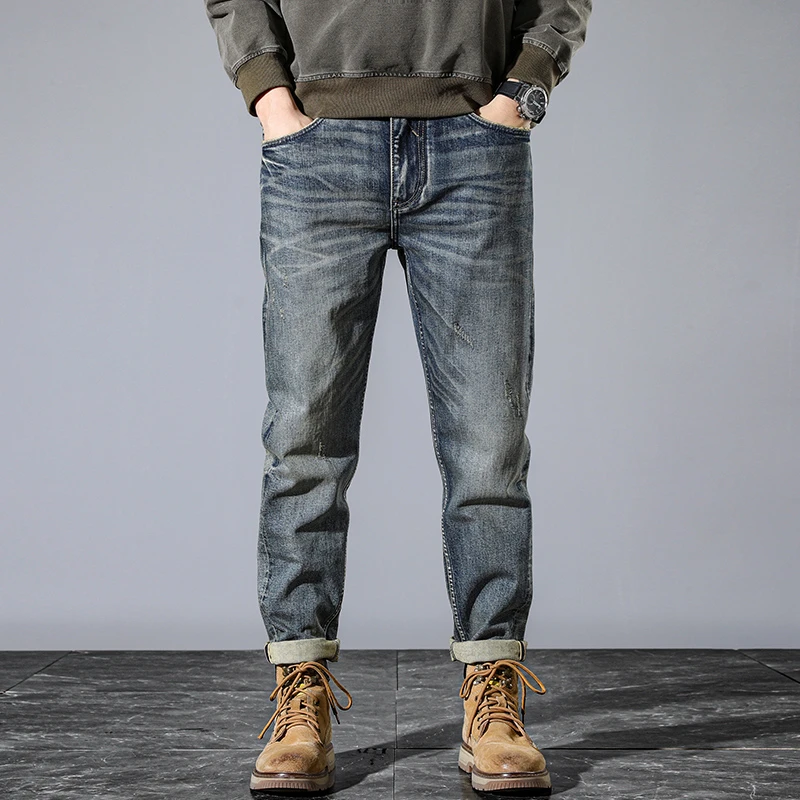 

JXN103 Heavyweight high-grade red ear denim jeans men's Slim straight leg trousers retro washed original colour trousers