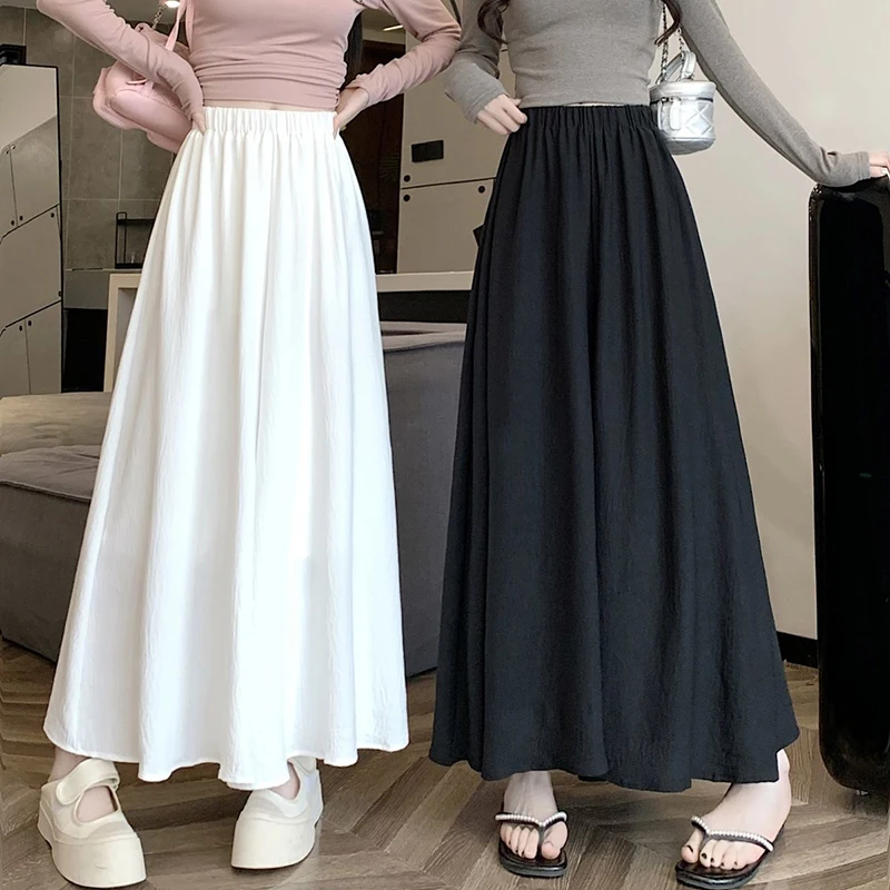 

Rimocy Solid Color Casual Wide Leg Pants Women Spring Summer Soft Elastic High Waist Trouses Woman Pleated Skirt Pants Ladies