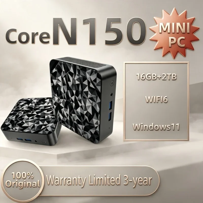 Best Seller Black Polygon Texture Mini PC Core N150 Genuine Device Suitable For Daily Office Business Casual Play