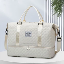 Weekender-Bolso de mano grande para mujer, bolsa de viaje con funda de carrito, bolsillo húmedo, bolso deportivo para gimnasio