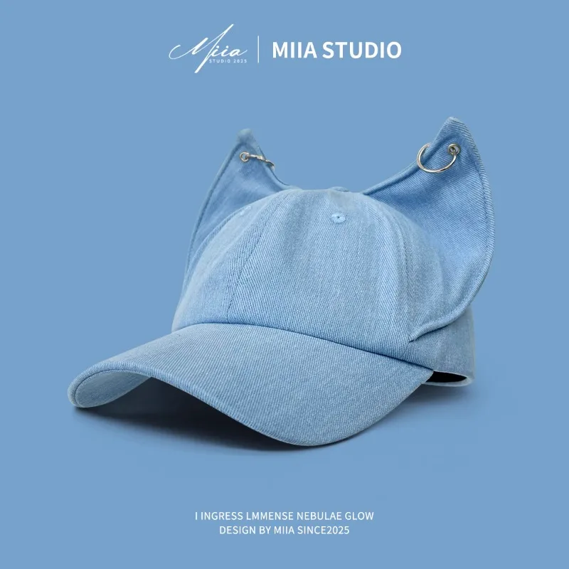 

Y2k Sweet and Cute Cat Ear Design Niche Denim Baseball Caps Women Spring and Summer New Personalized Versatile Men's Hats