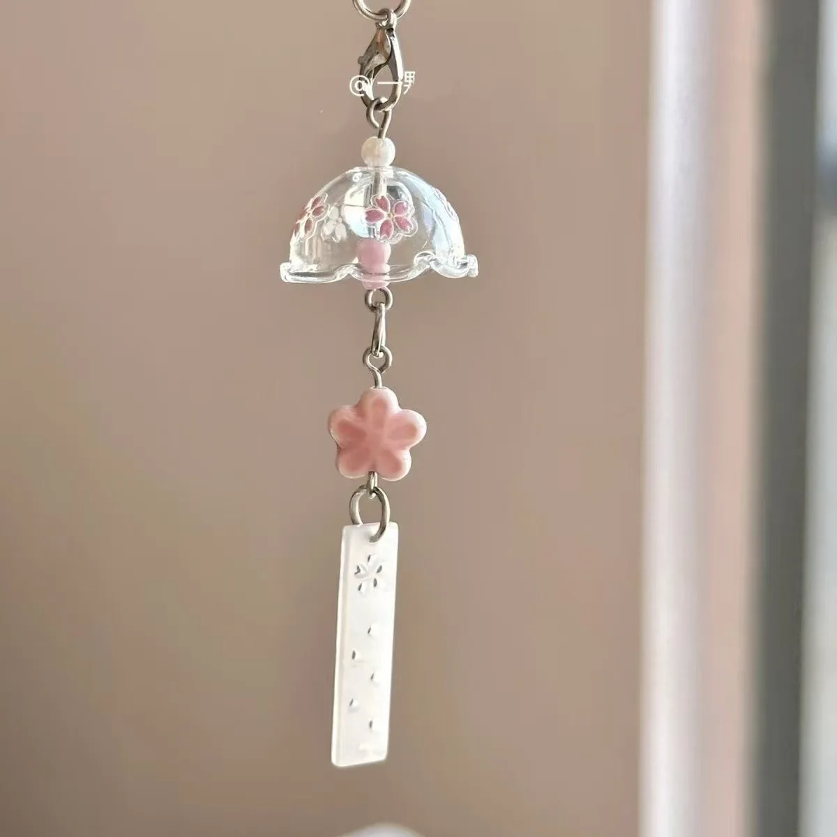 Pink Sakura Windbell Mobile Phone Chain Keychain for Women Bag Pendant Camera Lanyard Kawaii Accessories Couple Birthday Gifts