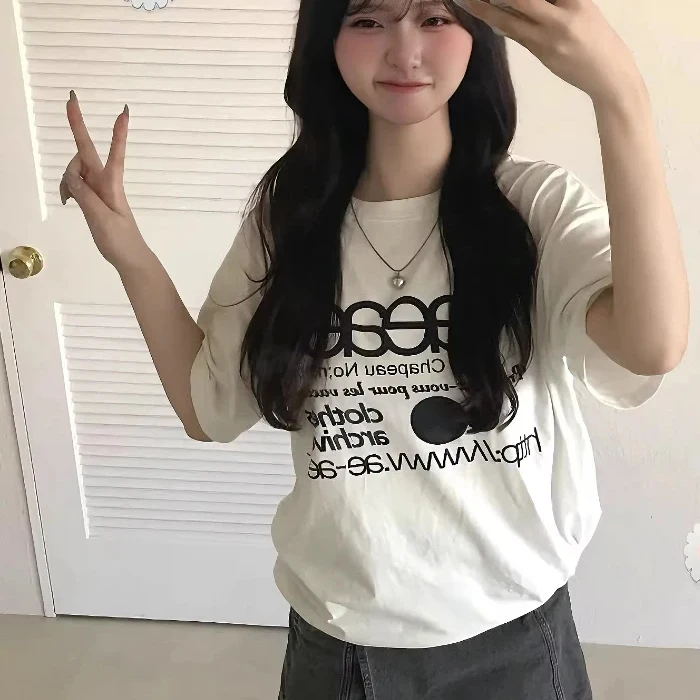 

Aeae Korean Classic Letter Logo Versatile Casual Loose Short-sleeved T-shirt for Both Men and Women women t shirt y2k top