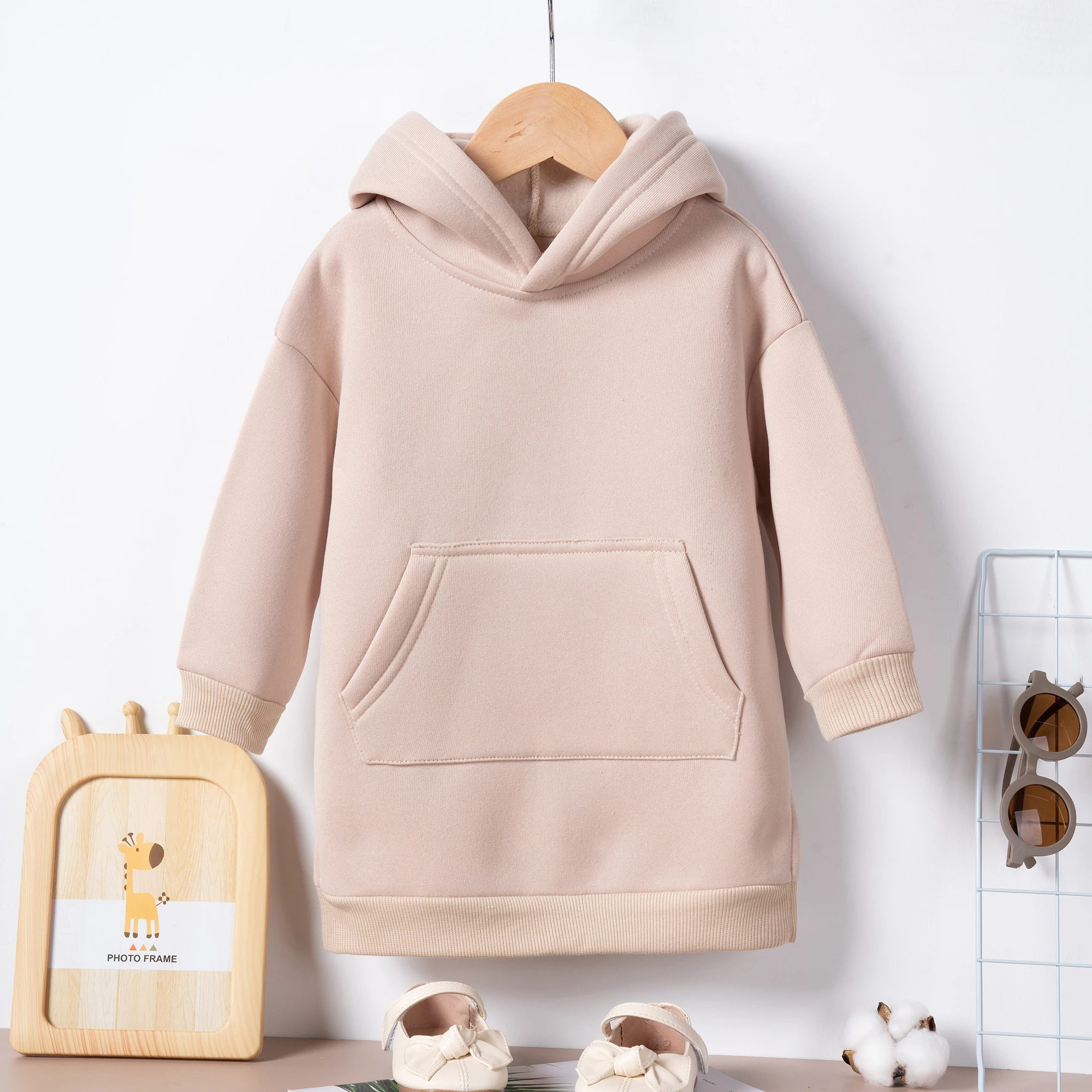 Spring and Autumn Girl Hoodie Preschool Girls Solid Color Casual Sports Style Top Plush Long Casual Hoodie with Pockets