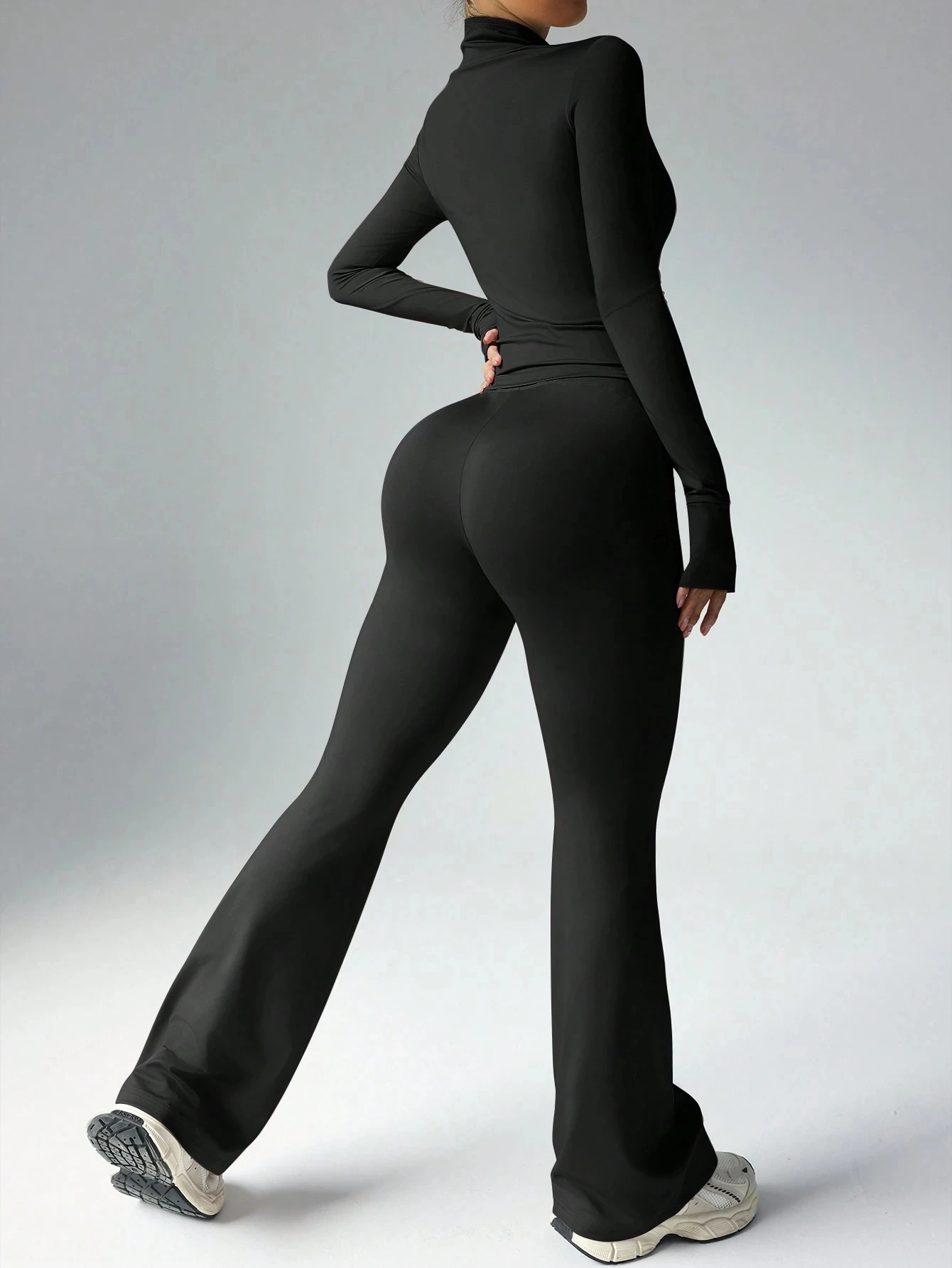 Women Yoga Sets Zipper Long Sleeve Push Up Leggings Gym Fitness Solid Colors Sets Activewear Workout Running Clothes Sportswear