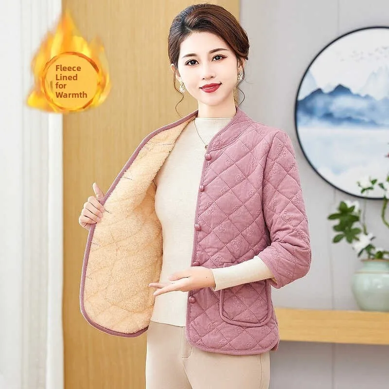

Warm Fleece Lined Short Corduroy Jacket for Middle-Aged And Elderly Women Fashionable Autumn Winter Outerwear Vest