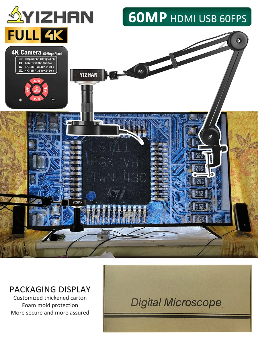 YIZHAN 60MP Volledige 4K Elektronische Digitale Microscoop HDMI USB VGA Afstandsbediening 150x Soldeermicroscoop Voor Telefoons Met Ondersteuning - afbeelding 2