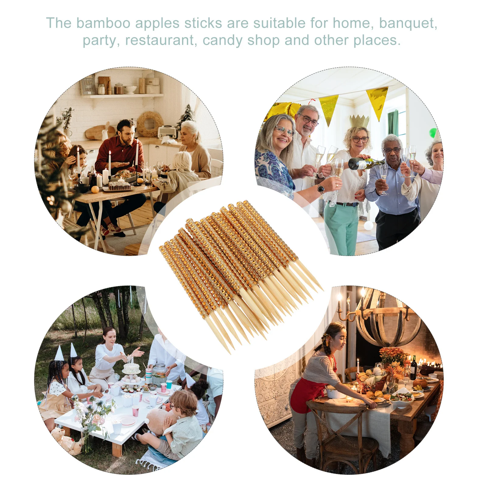 

30Pcs Bamboo Candy Sticks Small Lightweight Party Cake Lollipop Picks Glitter Apples Chocolate Sticks Candy Picks