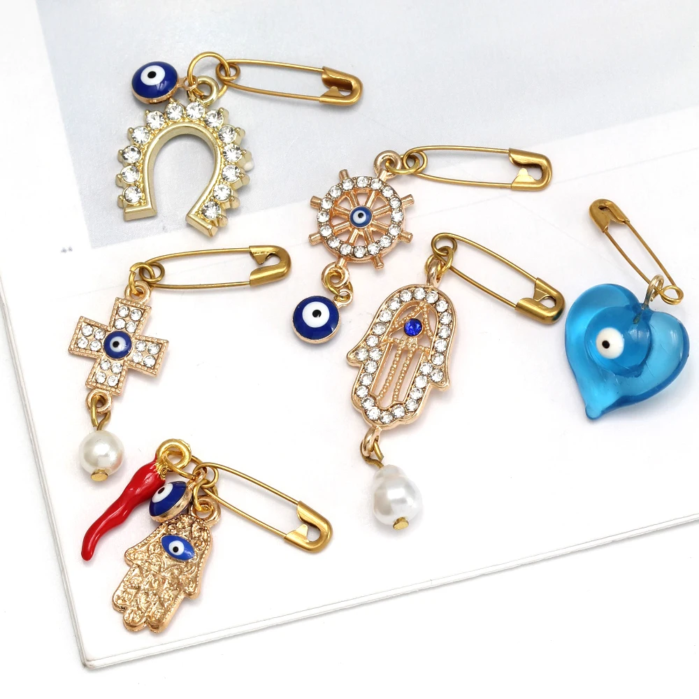 Lucky Eye 2pcs/lot Pepper Shape Brooch Pin Alloy Fatima Hand Turkish Evil Eye Charm Brooch for Women Men Fashion Jewelry