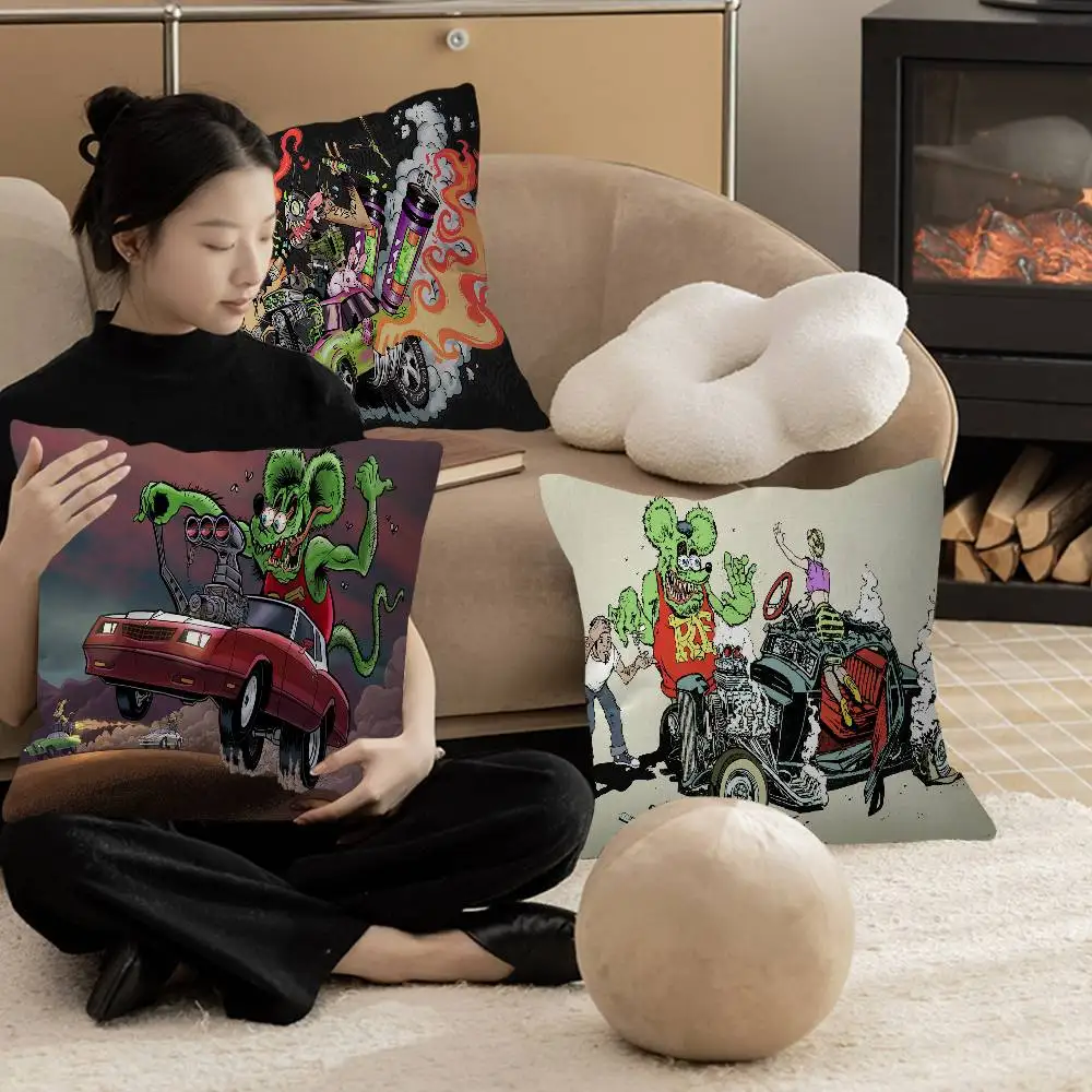 Funny Rat Fink Printed Cushion Cover Pillowcase Upholstery Sofa Throw Pillow Home Decor Pillowcas