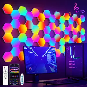 RGB Smart Hexagonal Wall Lamp Color changing Ambient Night Light DIY Shape Music Rhythm APP For Game Room Bedroom Intelligent AliExpress