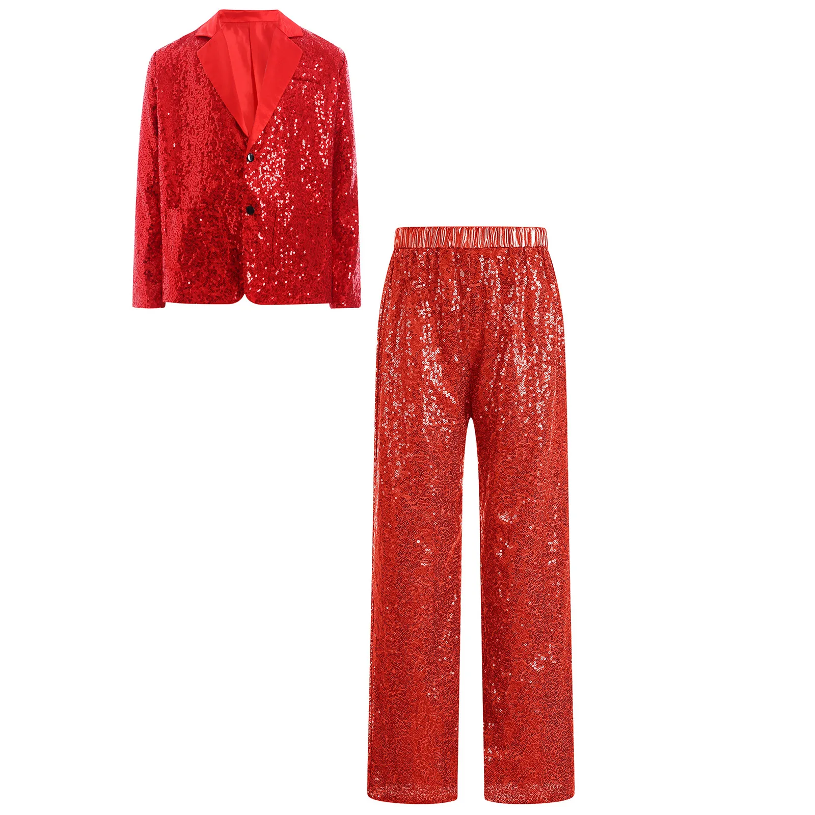 

Boys Girls Glitter Sequins Blazer Jacket Coat with Pants Formal Suit for Birthday Wedding Theme Party Jazz Disco Dance Clothes