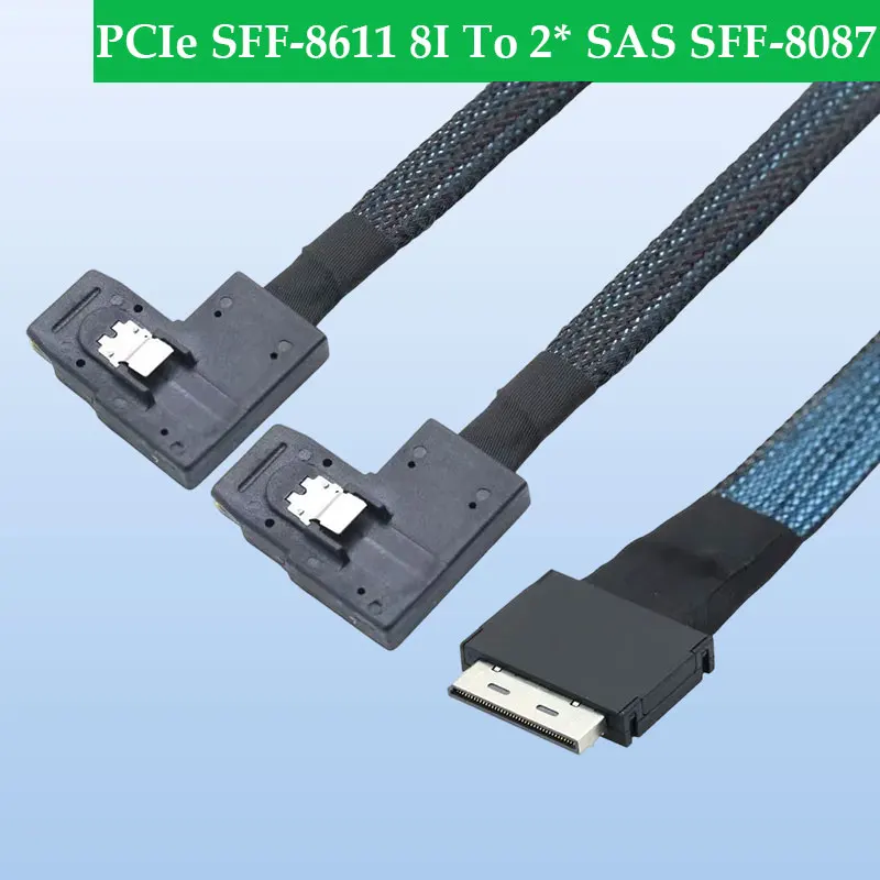 ADT-Link Oculink PCIe SFF-8611 8I To 2* SAS SFF-8087 Right-turn Server High-speed Adapter Extension Cable Length Optional
