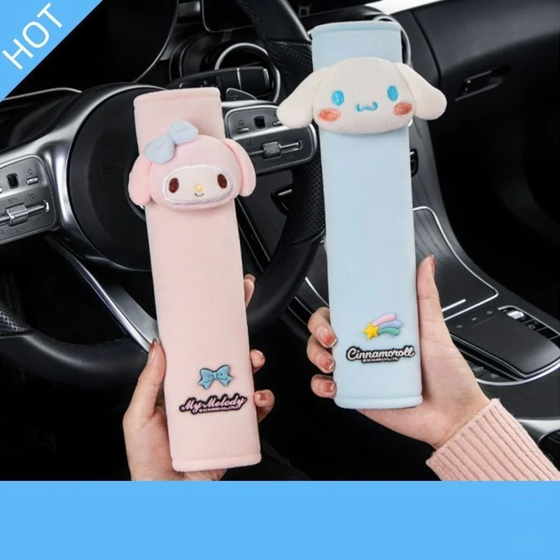 Sanrio Cinnamoroll Kawaii Anime Car Interior Decoration Car Seat Belt Cover Headrest Shoulder Pads Universal Car Ornaments 2024