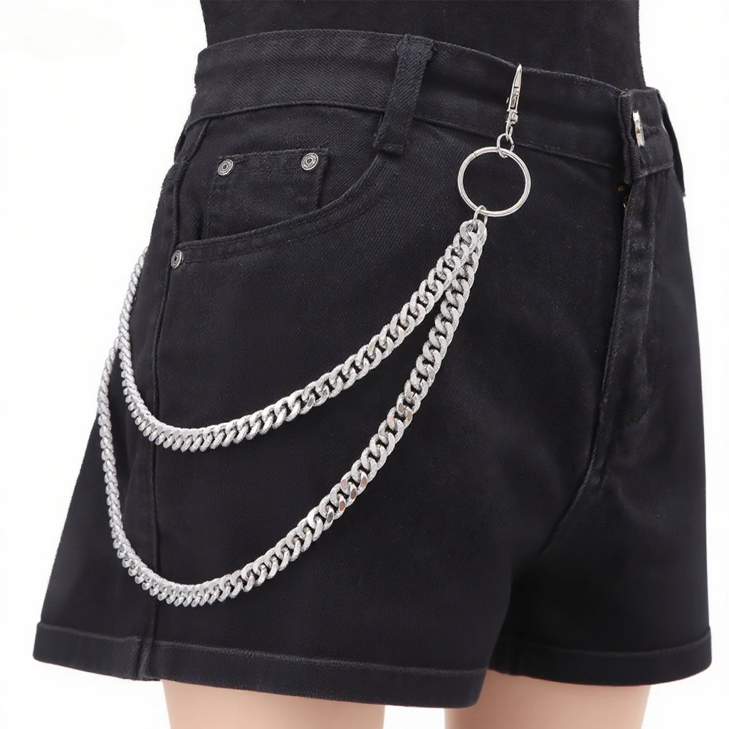 Punk Rock Layered Chain Metal Keychains Waist Belt for Men Women Hip-Hop Jeans Pants Key Wallet Accessory