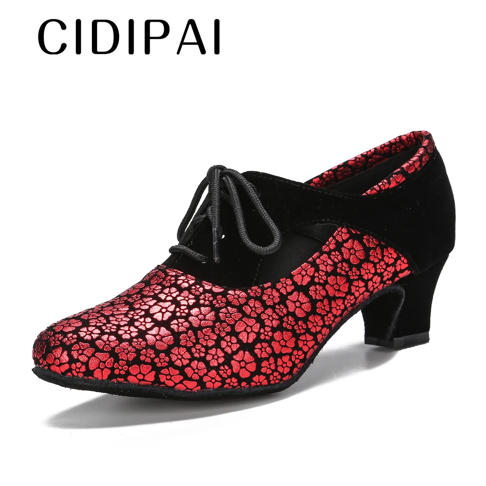 CIDIPAI Baotou Latin Dance Shoes Cuban heel Heel Ballroom Dancing Shoes Jazz Salsa Modern Shoe Soft Sole Party Dance Shoes