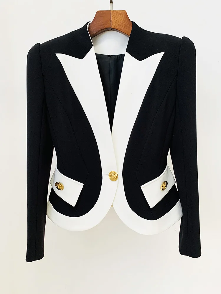 2024 Designer Giacca corta nera da donna Color Block Singolo bottone dorato Slim Fit Blazer Abiti Cappotti Nuova collezione