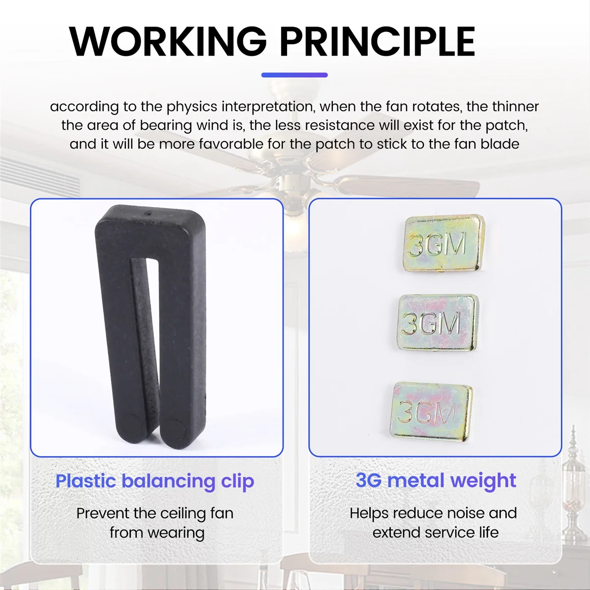 20 stuks plafondventilatorblad balanceringsset, inclusief 5 stuks veerkrachtige ventilatorbalansclips en 15 stuks metalen zelfklevende 3G-gewicht