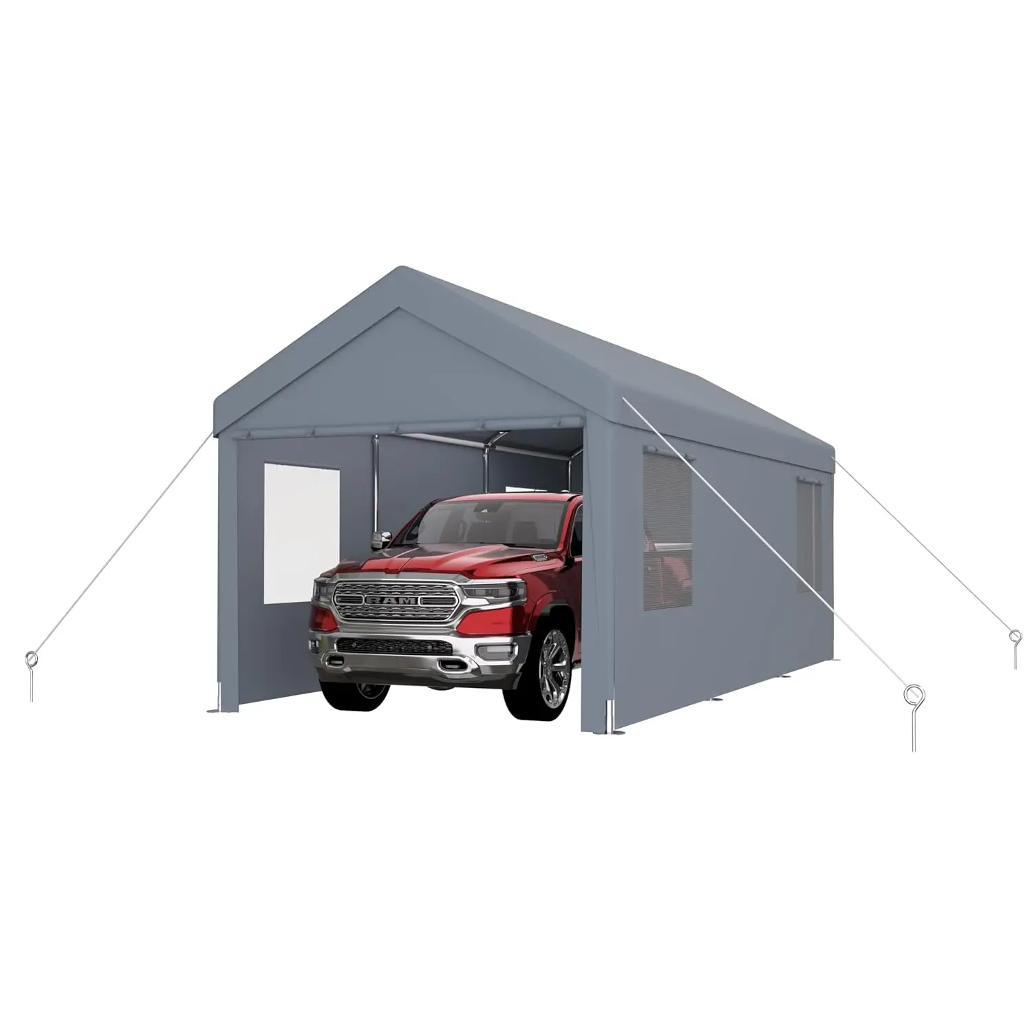 Heavy Duty Carport with 2 Roll-up Doors & 4 Ventilated Windows, Galvanized Steel Frame PE Cover for Car Truck Boat, Customized