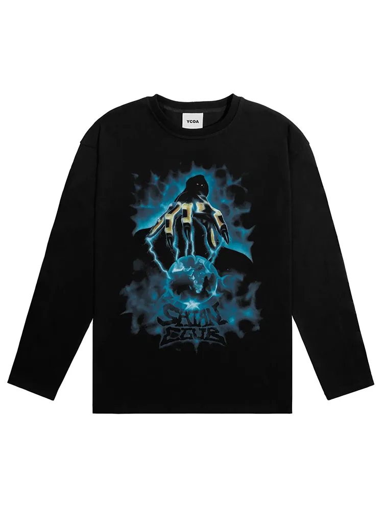 Women T-Shirt Satan Club 100% Cotton Long Sleeve Tops Graphic Goth Oversized Y2k Streetwear Autumn Korean Fashion Tees Clothing