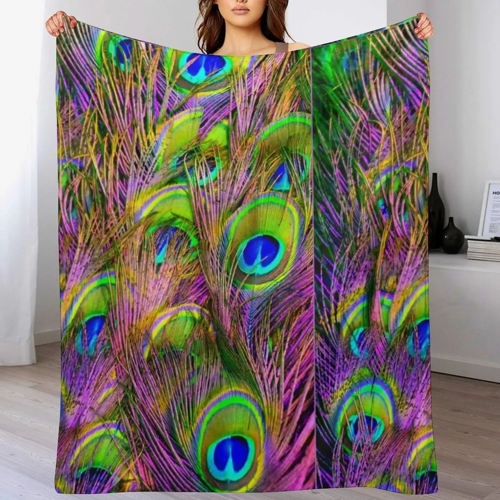 

Beautiful Vivid Peacock Feathers Throw Blanket sofa bed Vintage Kid'S Blankets