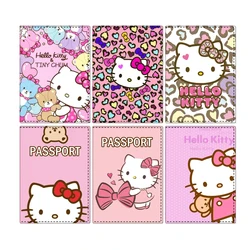 Funda de cuero PU para pasaporte de Hello Kitty para mujer, billetera de almacenamiento para tarjetas bancarias, monedero, accesorios de viaje