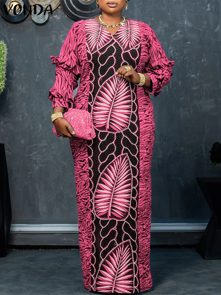 

Plus Size 5XL VONDA Women Bohemian Maxi Long Dress Summer Party Vestidos 2025 Vintage Printed Sundress V-Neck Casual Loose Robe