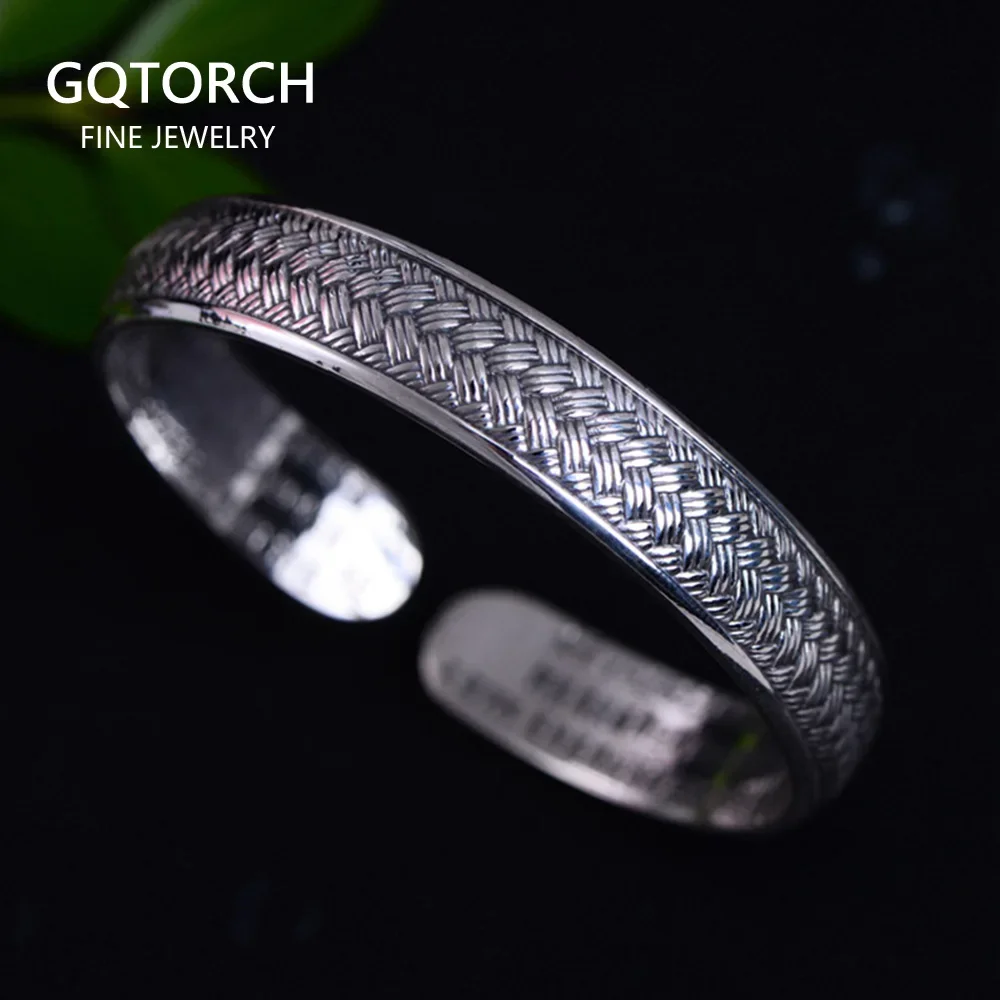 Real Pure 999 Sterling Silver Bangles For Women And Men Retro Antique Braided Bangle Bracelet Brazaletes Pulseras Mujer