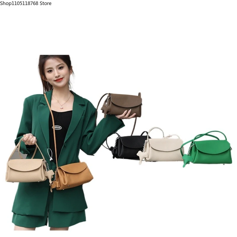 

Genuine Leather Handbag for Women Designer Cowhide Small Shoulder Bags With Elephant Pendant Female Messenger Crossbody Bag