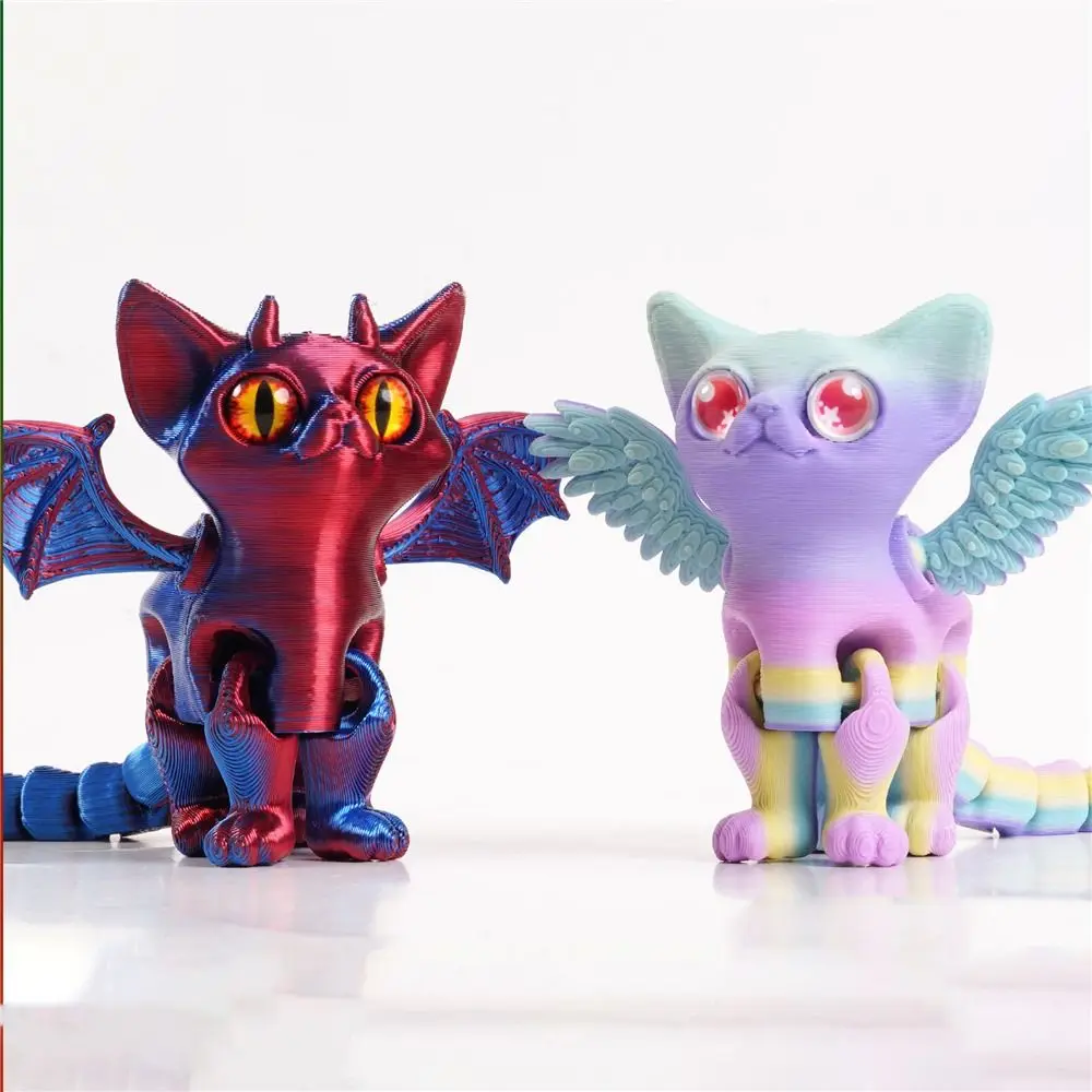 ثلاثية الأبعاد مطبوعة شيطان الملاك القطط زخرفة المنقولة مفصلية متعددة المفاصل القط التماثيل عشاق القط جامع ديكور المنزل المنمنمات