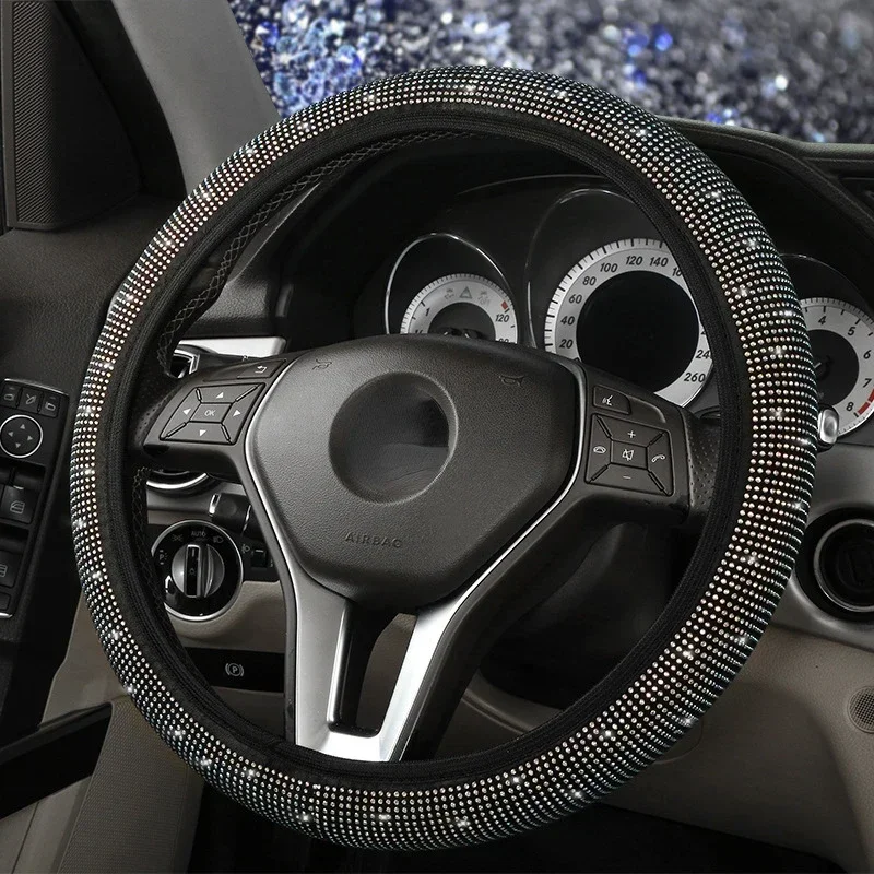 Car Steering Wheel Cover Colorful Hot Stamping Luxury Crystal Rhinestone Car Covered Auto Accessories Case Car Styling