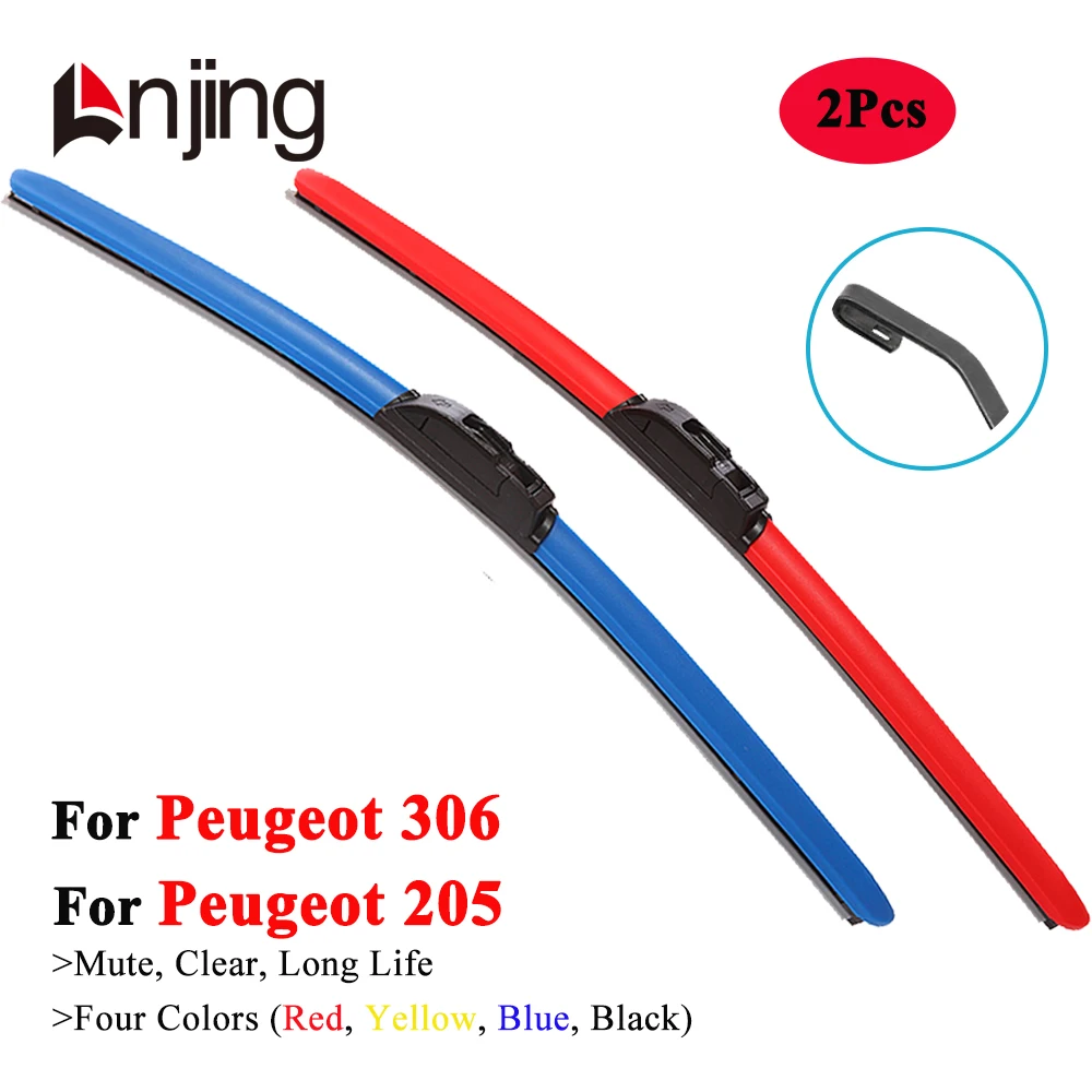 

LNJING Colorful Wiper Blades For Peugeot 205 306 1983 1990 1995 1998 1999 2000 2001 2002 Car Replacement Parts Red Hybrid Brush