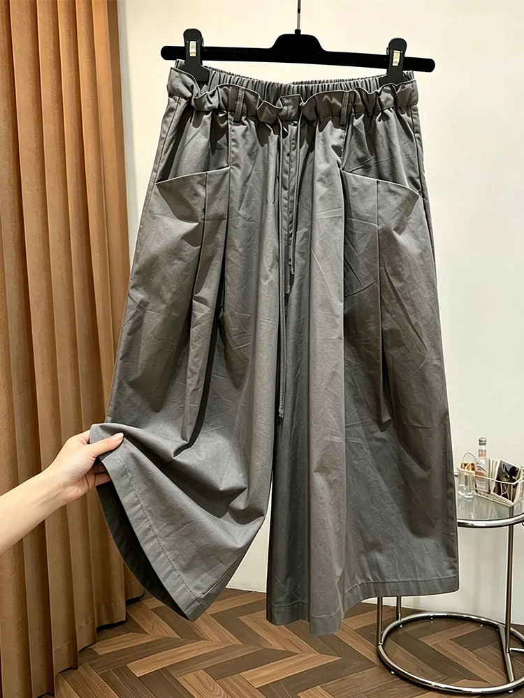 High Waist Straight Leg Wide Leg Pants Women's Summer New Style Casual Seven-Foot Cotton Linen Blend Workwear Pure Color Pleated