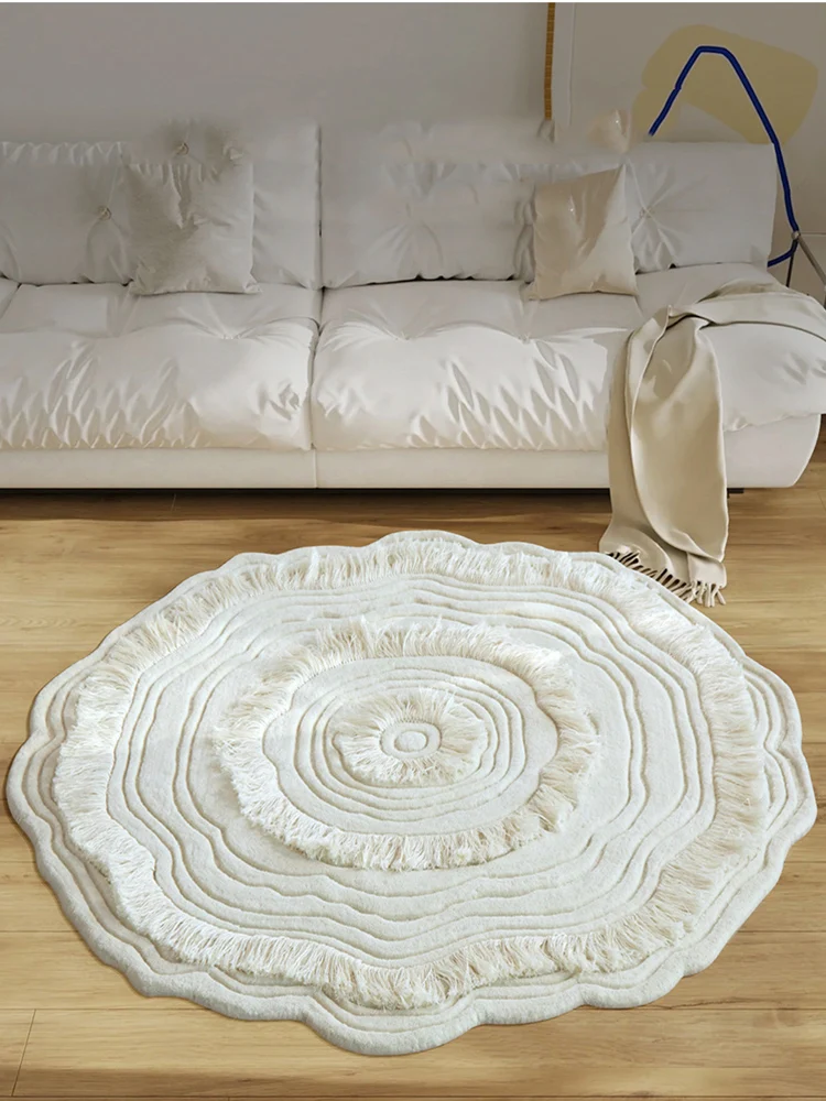 

Imported Wool Carpet White Handmade Round Rug for Living Room High Quality Round Villa Round Mat Home Decoration Bedroom