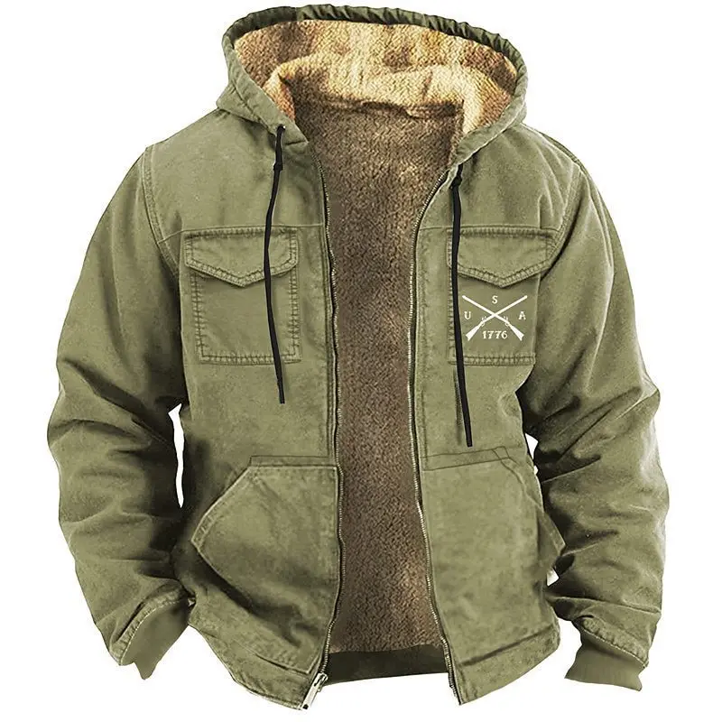 

Thi Velvet Cotton Jaet with Zipper Inner Layer Double kets Double Layer Retro Ethnic Sle Men's Work orm Suit