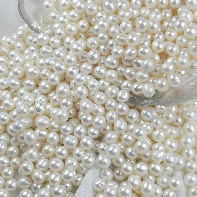 

Authentic Natural Freshwater Near-Round Pearls with Holes for Handmade Necklace Bracelet Semi-Finished Materials Loose Pearls Na