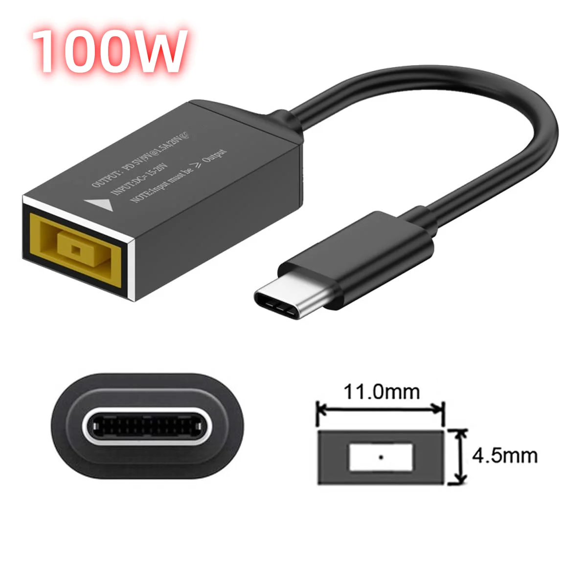 

USB C PD Male 100W Power Charging Cable, for Lenovo Square Mouth Power Adapter to USB Type-C PD Output 5V/9V/20V. Used to Charg