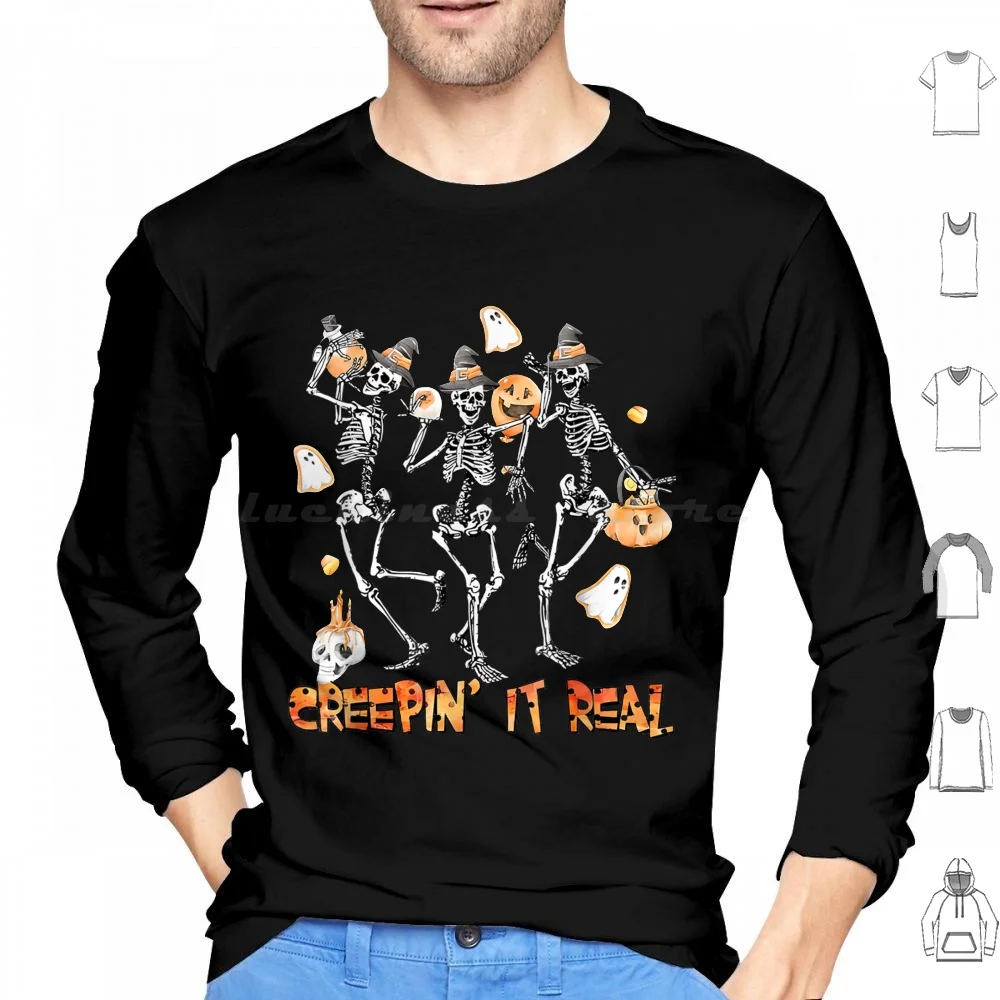 

Creepin It Real Dancing Skeleton Хэллоуин Костюм Толстовки с длинным рукавом Creepin It Real Skeleton Танцующий скелет Забавный