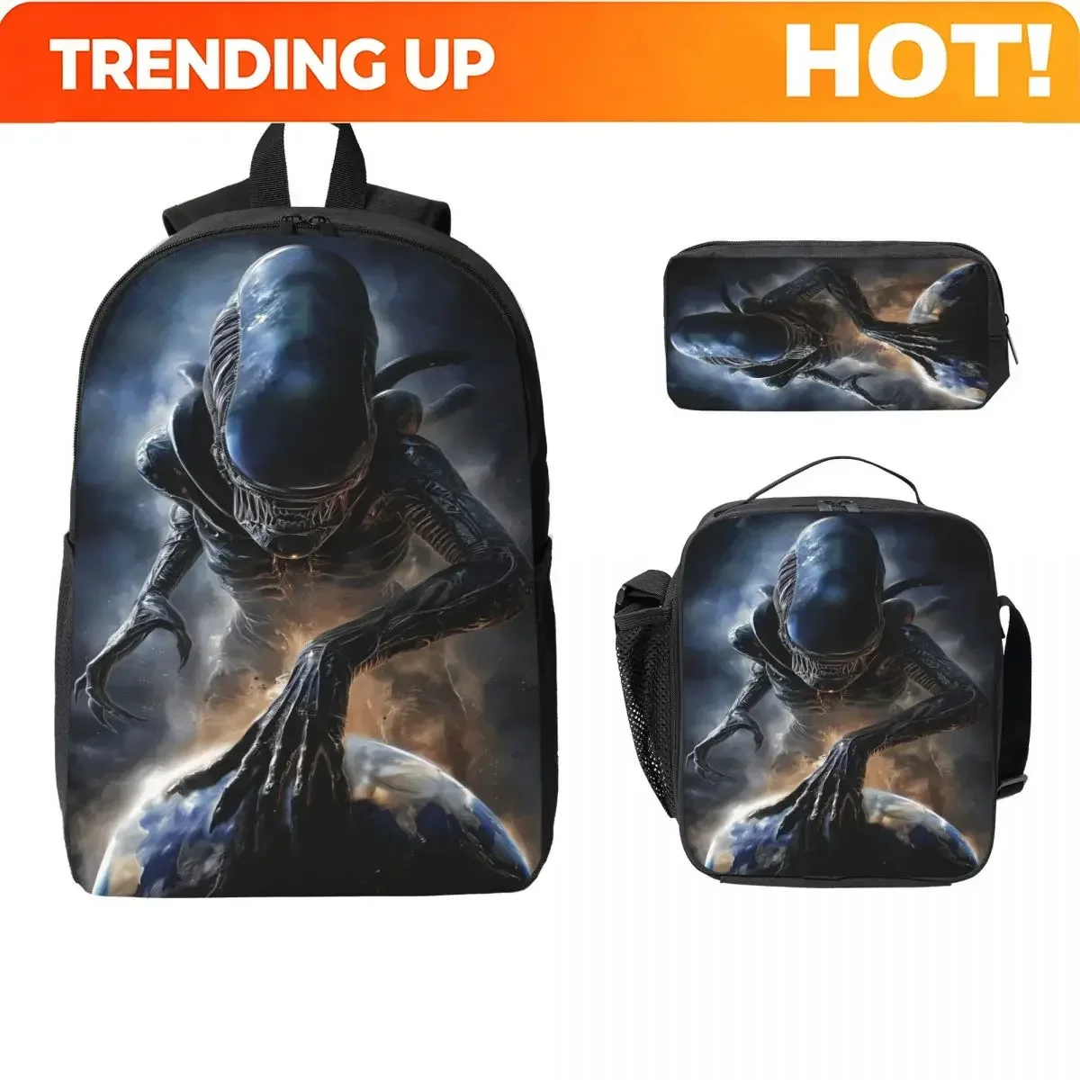 Custom Bag 3Pcs Aliens Earth 2025 School Bags Set For Children Pencil Boxes Backpack Sets With Lunch Box For School Students Day