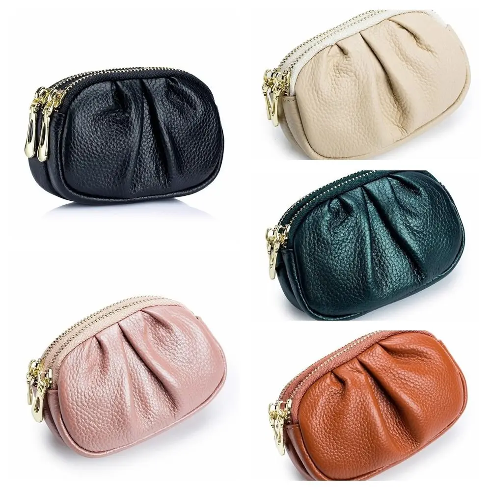 Clutch Bag Wrinkle Mini Wallet Double-layer Zipper Short Wallet Multifunctional Solid Color PU Leather Coin Purse Men
