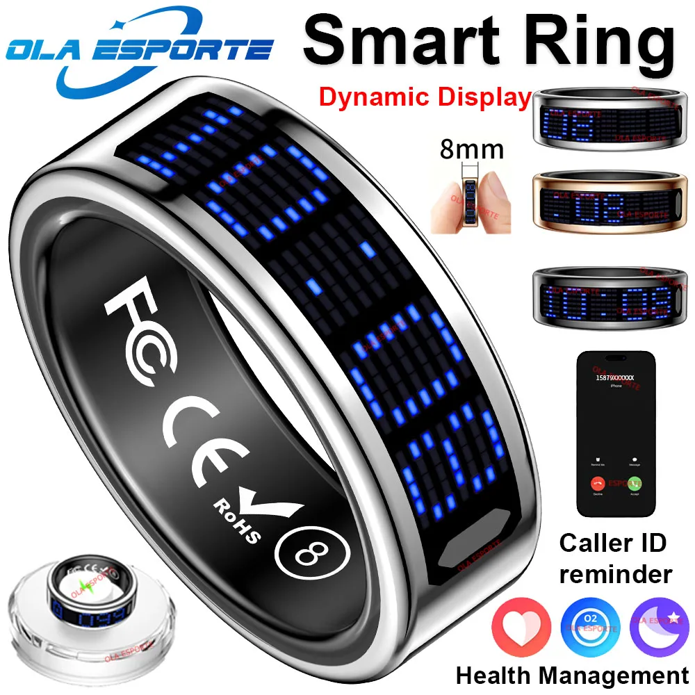 

New Smart Ring LED Dynamic Display Screen Caller Reminder Heart Rate Blood Oxygen Sleep Health Monitor 5ATM Waterproof Smartring
