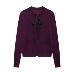 2024 autumn new women's clothing style fashionable and versatile casual bow decoration solid color jacket