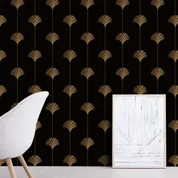 Gold Fan Wallpaper Geometric Waterproof Self Adhesive Furniture Sticker Black Contact Paper for Drawer Dresser Home Decor