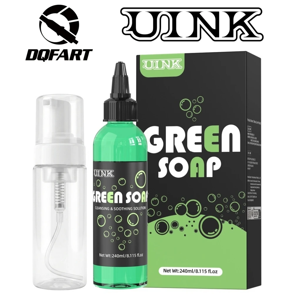 DQFART UINK Green Soap Tattoo Cleaning Products 240ml/8.115fl.oz Mousse Bottle Safe Professional Artists Supplies Designs