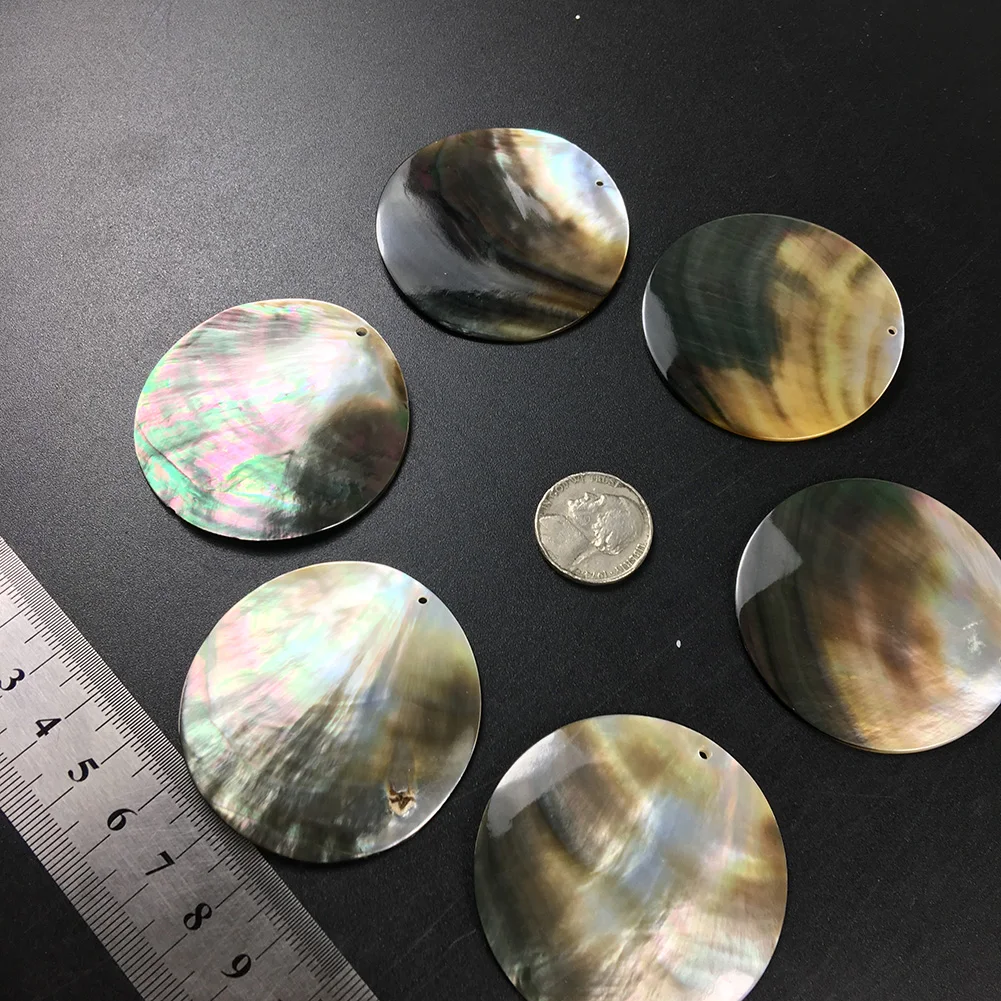 2pcs Big 45mm Black Shell Mop Tahiti Seashell Polished Yellow Charm Beads Pendant DRILLED Mother of Pearl Handmade Ocean Style