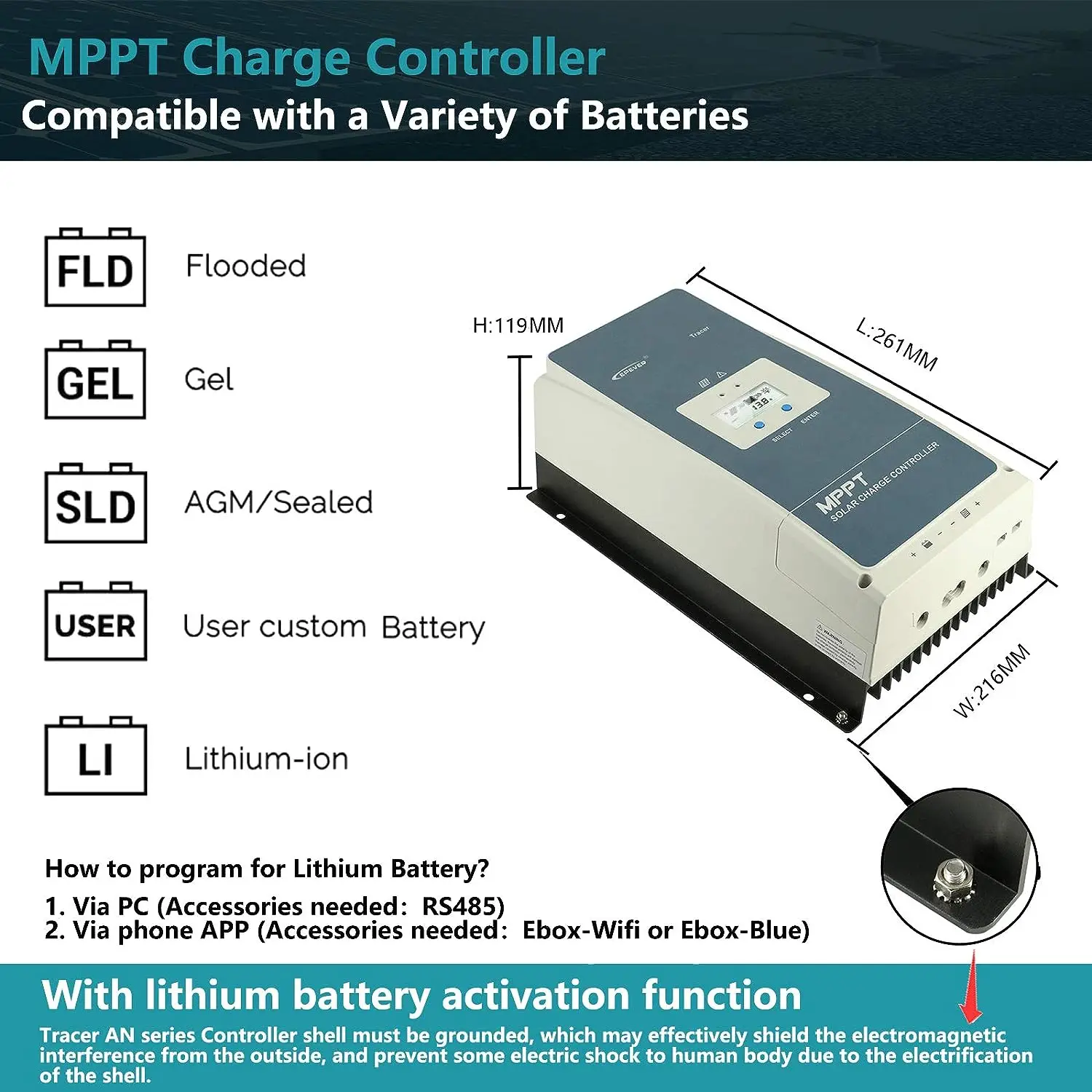 MPPT 60A 12V 24V 36V 48V Auto Tracer6420AN Solar Panel System Regulator Solar Charge Controller Max. PV Input 200V