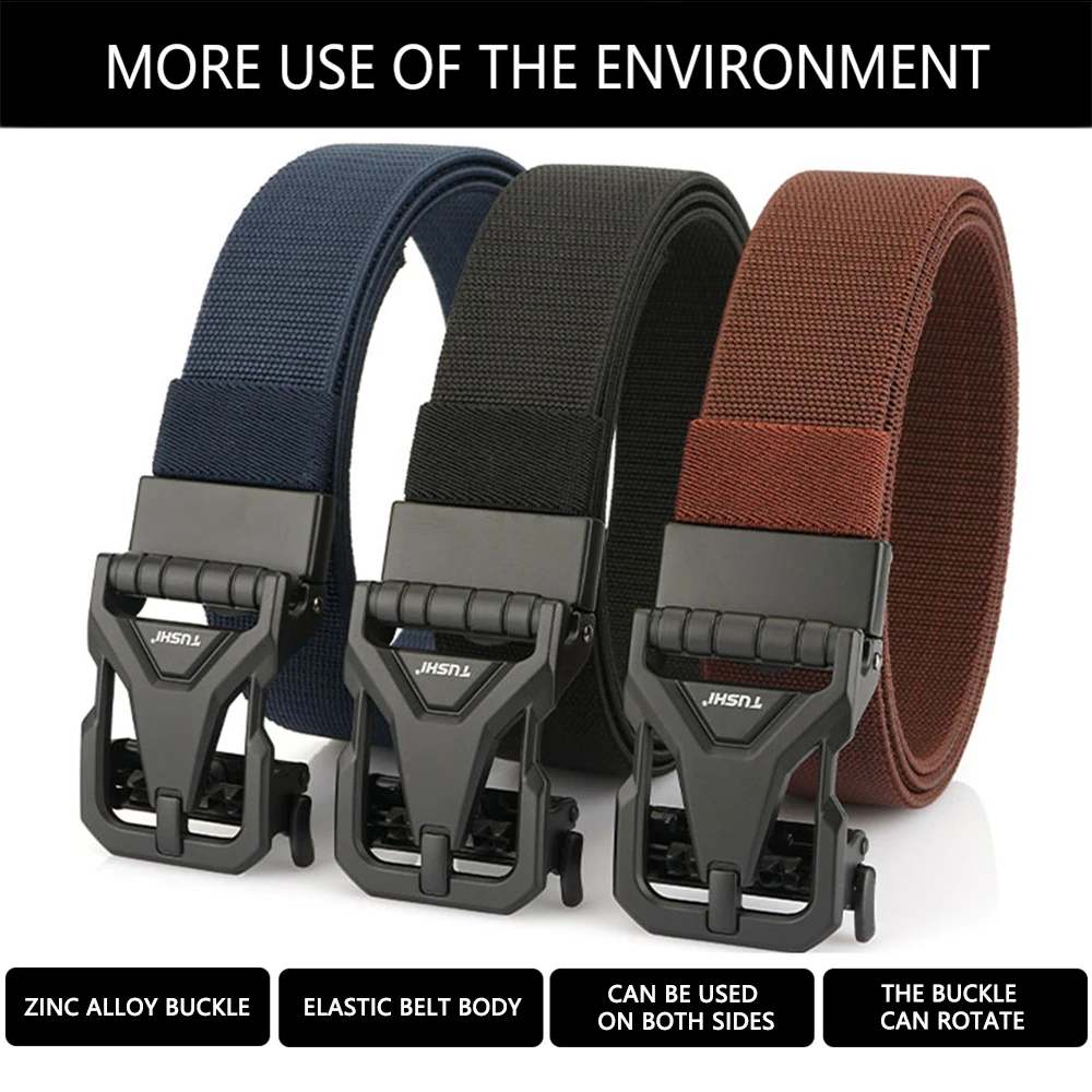 TUSHI New Stretch Tactical Belt For Men's Woven Canvas Belt Non-Porous Elastic Belt Young Men's Casual Pants Alloy Buckle Belt